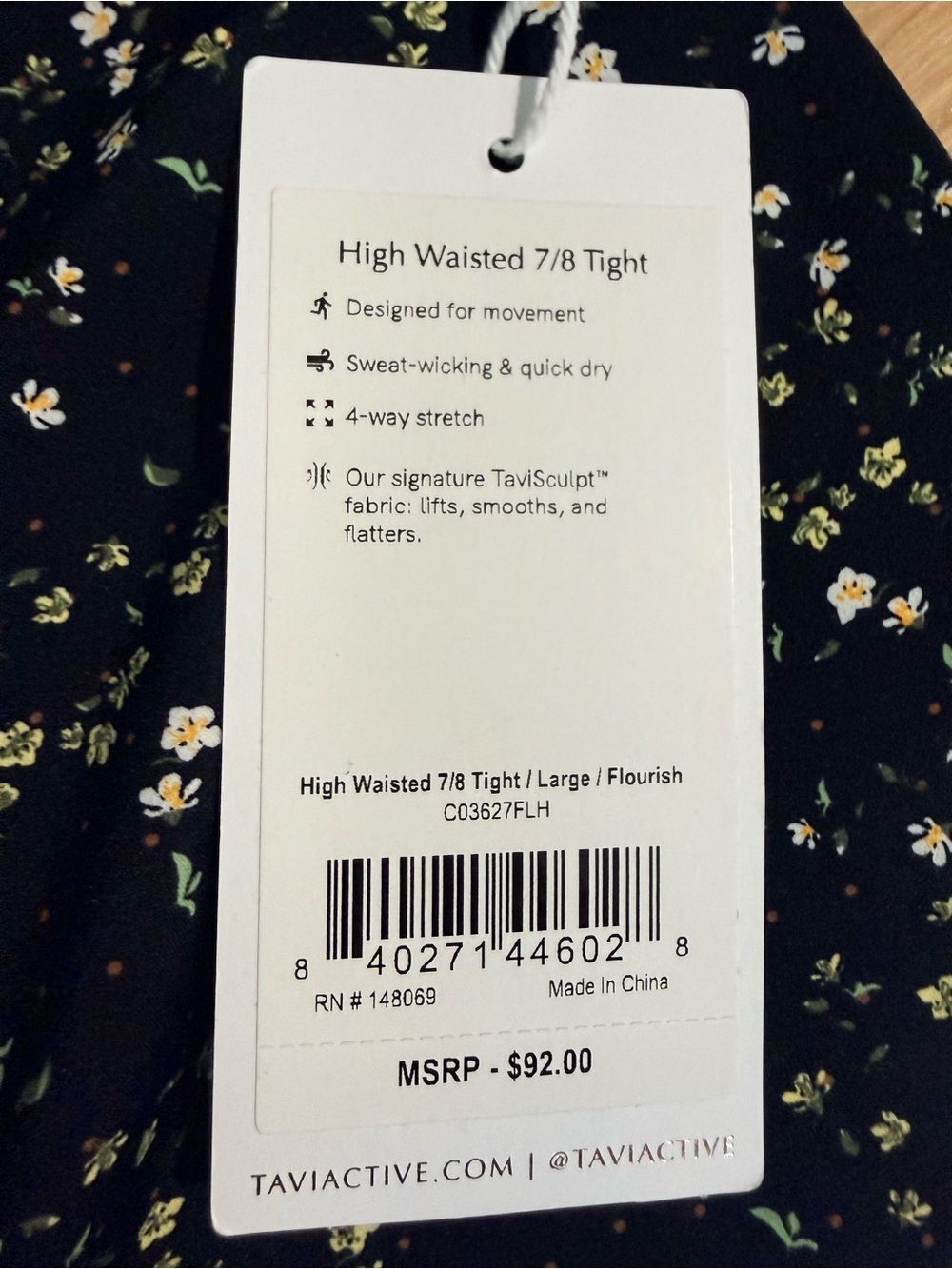 TAVI NWT TaviSculpt High Waisted 7/8 Leggings Tights Flourish Black Floral Large - Picture 8 of 10